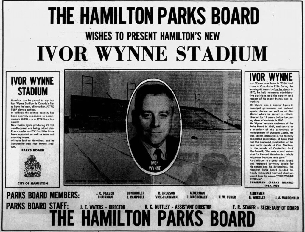 New Ivor Wynne Stadium ad in the Hamilton Spectator