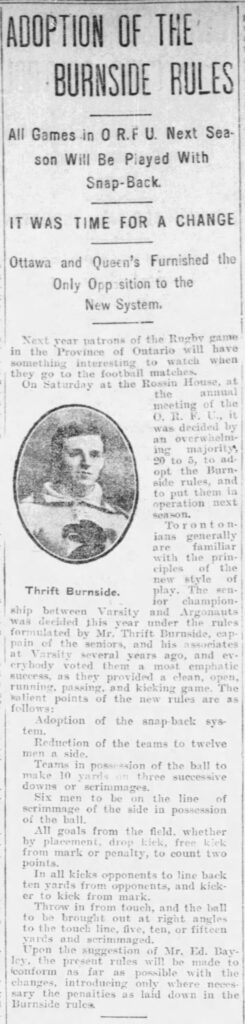 Adoption of the Burnside Rules article in the Toronto Star