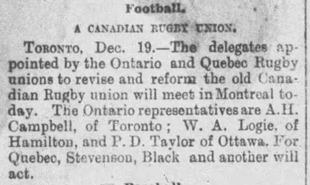 Spec article about Meeting to form the new Canadian Rugby Union