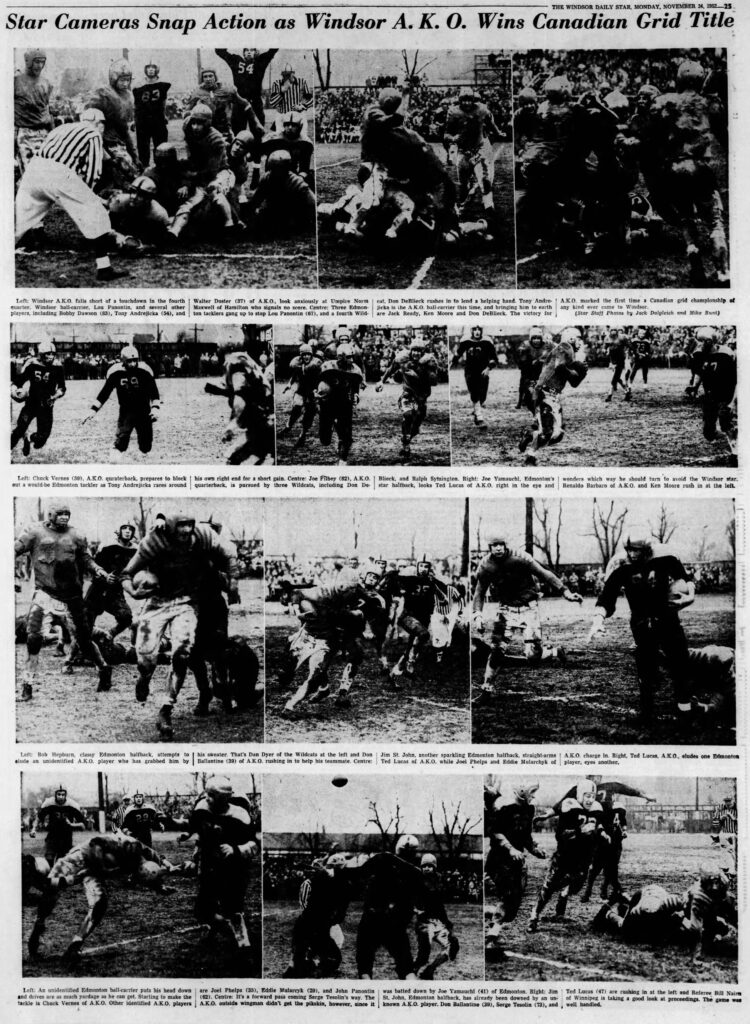 Photos of the 1952 Canadian junior football final in the Windsor Star