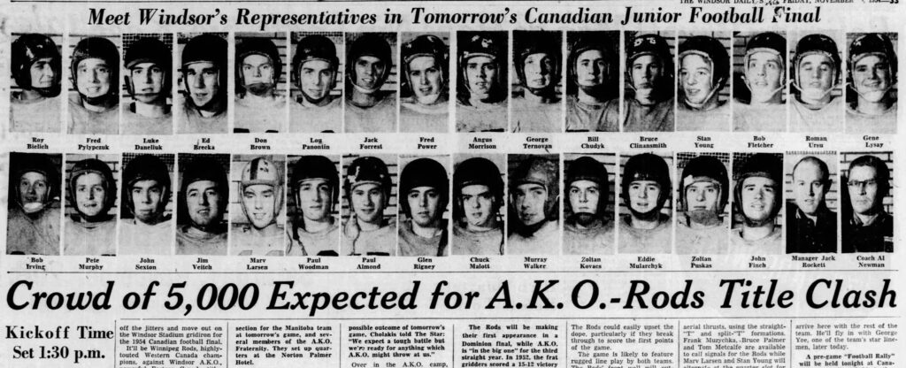 Windsor AKO lineup in the 1954 Canadian junior final