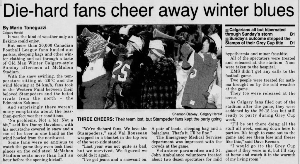 Coverage of the 1993 Western Final in the Calgary Herald (22 November 1993)