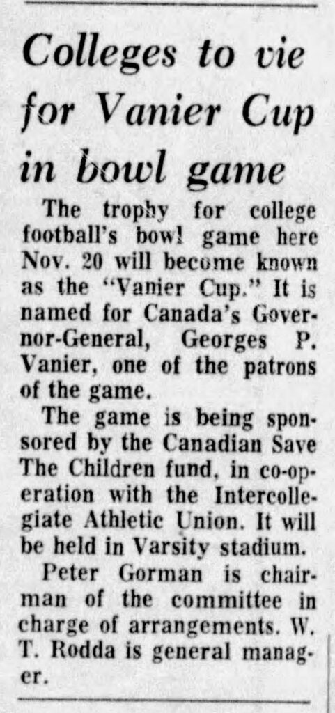 Toronto Star article  about the new Vanier Cup
