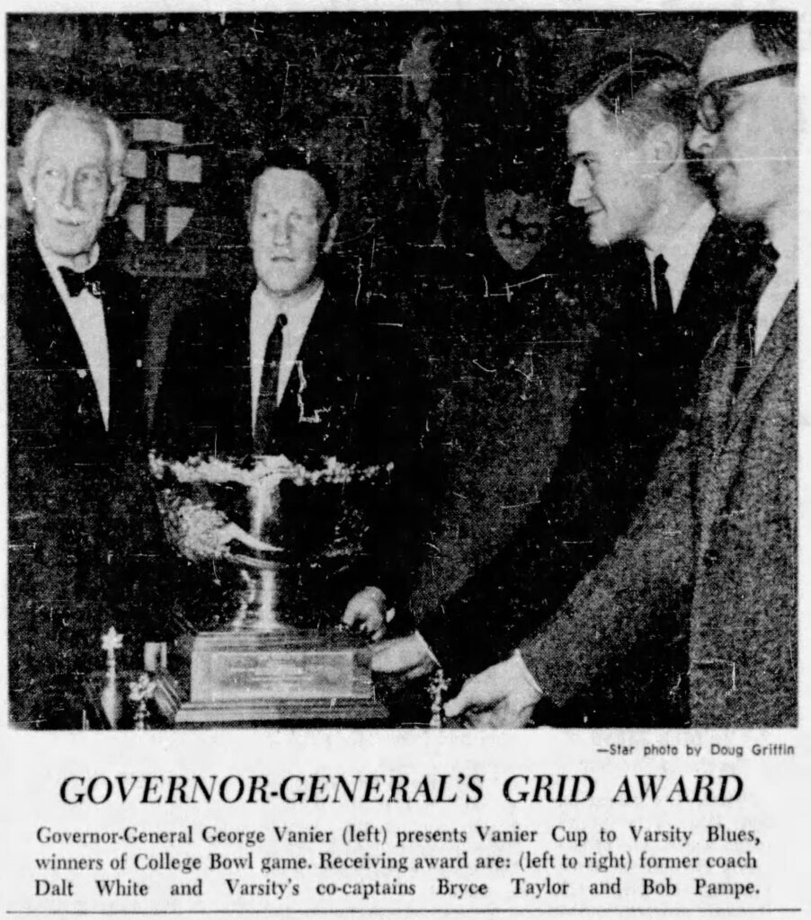 Governor General Vanier Presents Vanier Cup to 1965 Champions