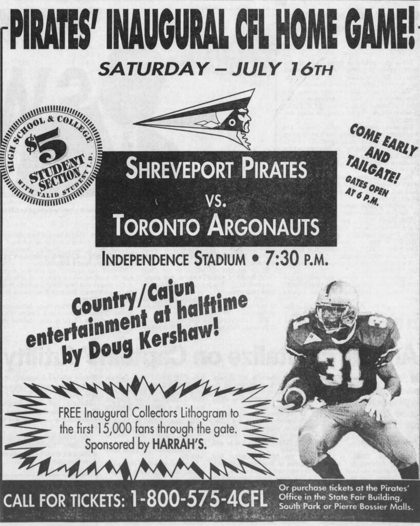 Shreveport Pirates ad for home opener vs. Toronto