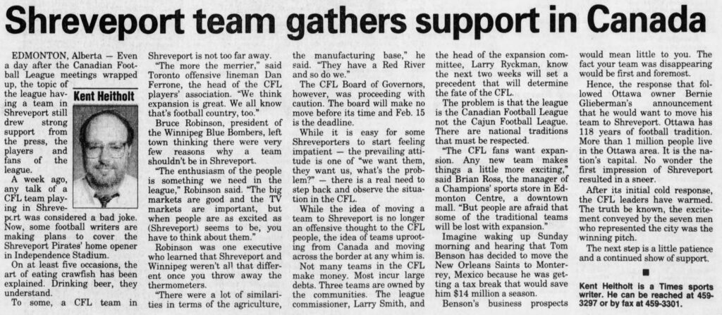 Shreveport team gathers support in Canada