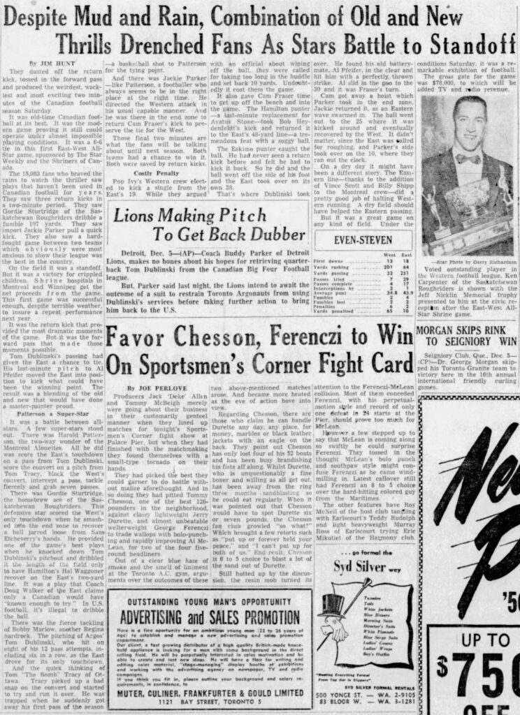 Jim Hunt's account of the 1955 East-West game in the Toronto Star.
