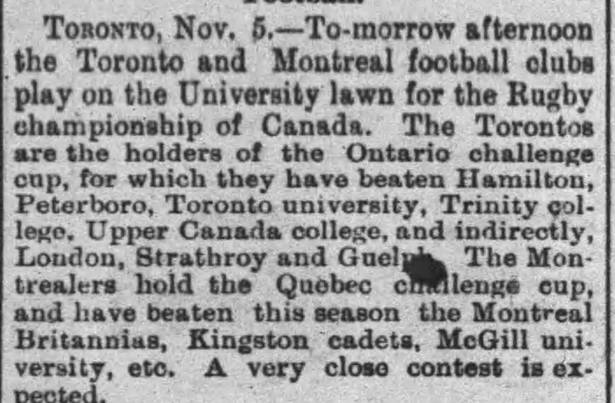 Canadian Football’s Quirky Playoffs, Part I: Tie Schedules and Challenge Cups in 1884