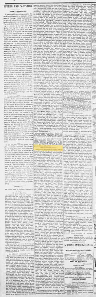 Coverage of the 1885 Interprovincial Rugby Match plus other football games in Montreal Gazette.