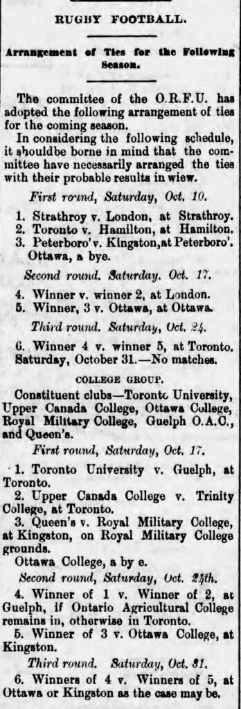1885 ORFU Tie Schedule in the Kingston Daily News