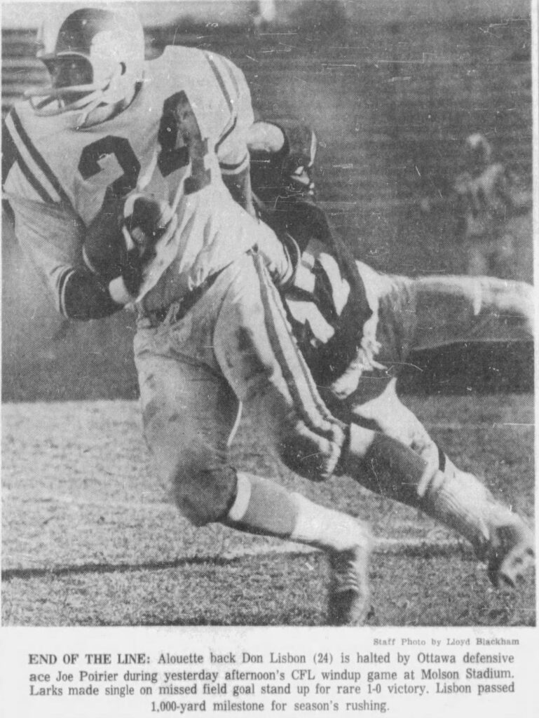 Montreal Star photo of Alouettes' Don Lisbon vs. Ottawa (1966)