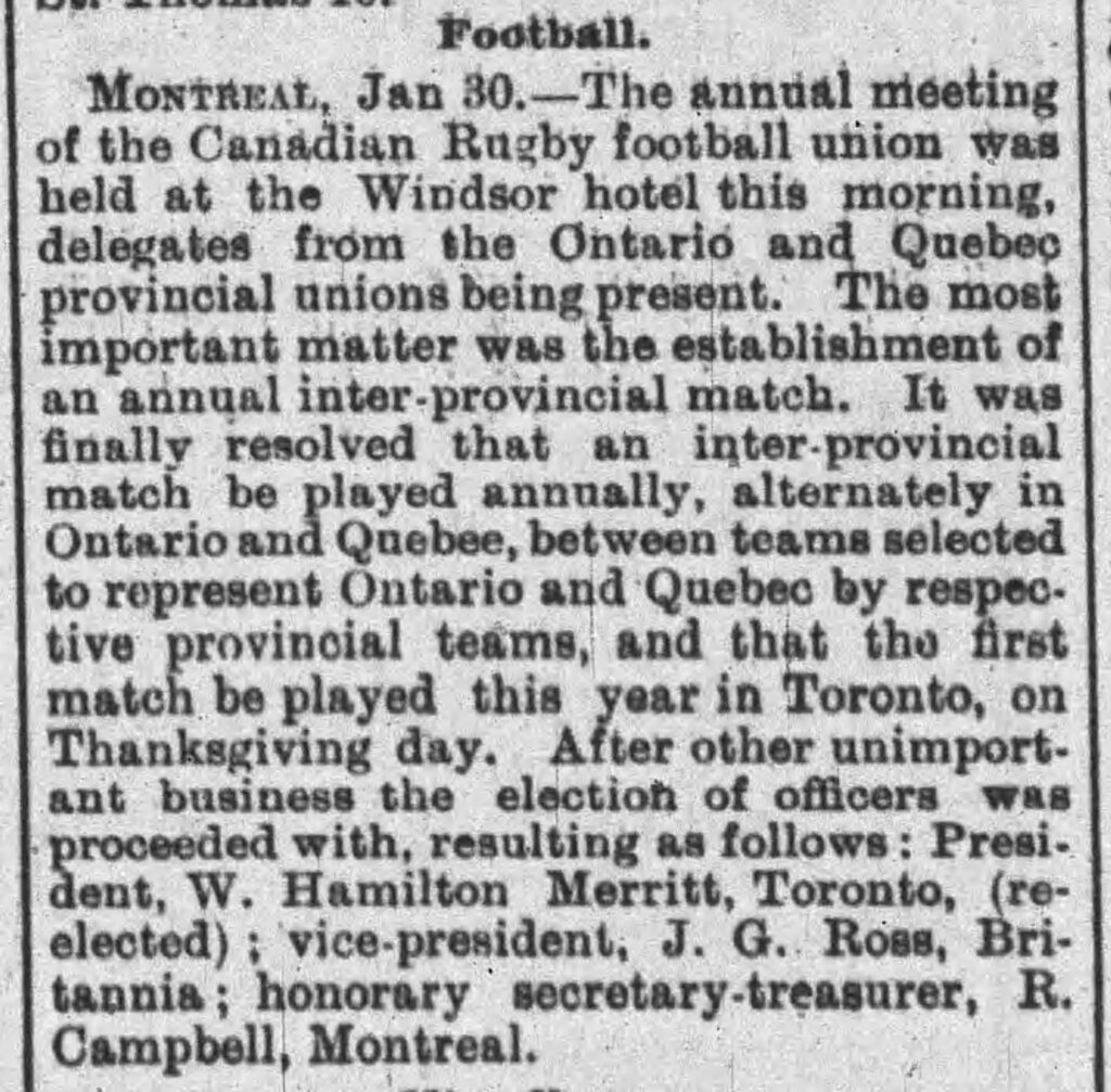 News of the Canadian Rugby Football Union's new Inter-provincial Rugby Match. (Hamilton Spectator)