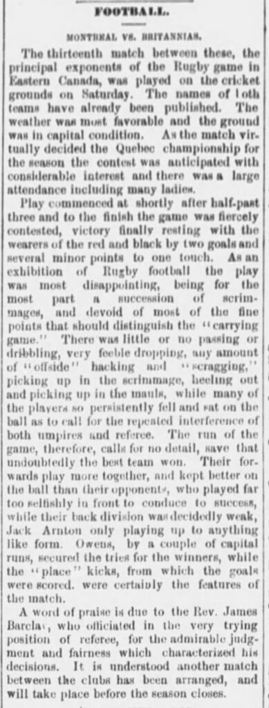 Montreal vs. Britannia in the Quebec Challenge Cup in 1885 (Montreal Gazette)