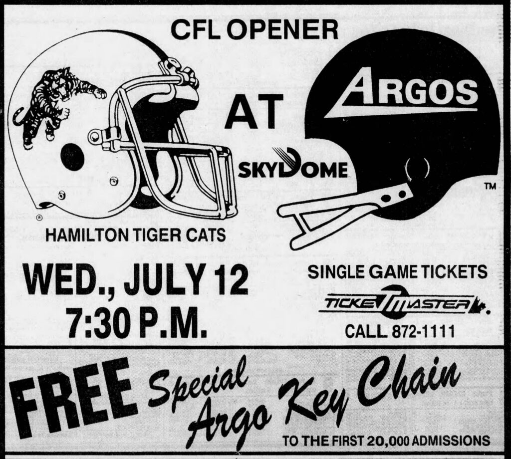 Ad for the CFL opener at SkyDome