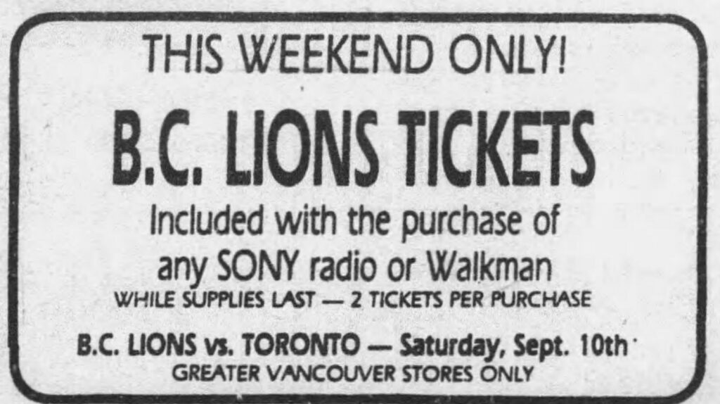Promo ad (The Province, 9 September 1983)
