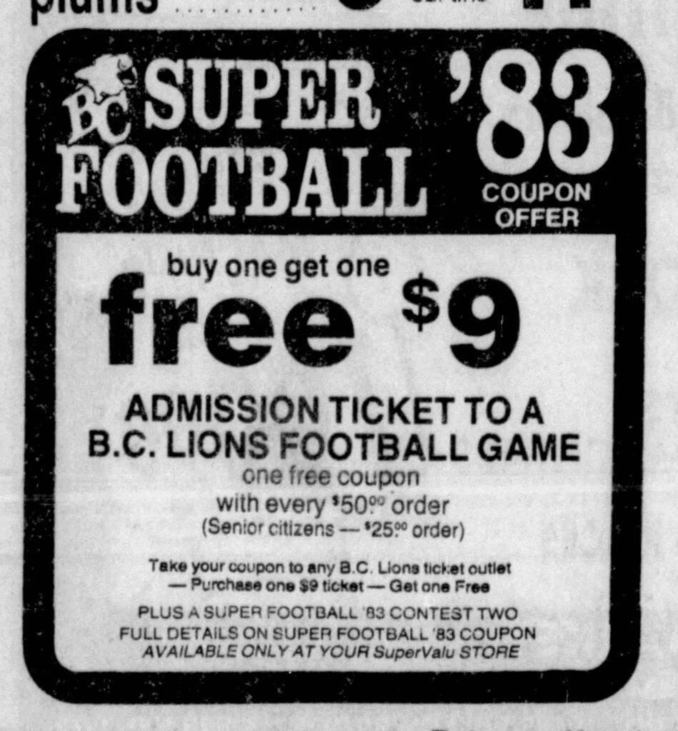 SuperValu BC Lions ticket promo ad