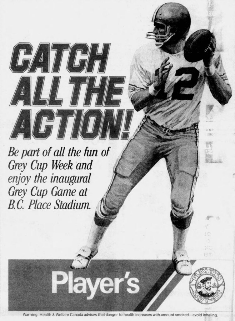 Grey Cup advertisement in The Province (24 November 1983).