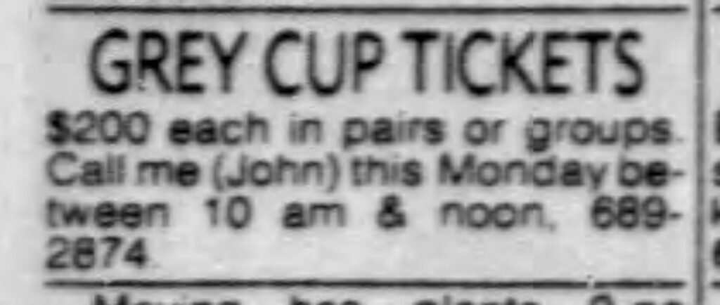 Grey Cup tickets Classifieds ads