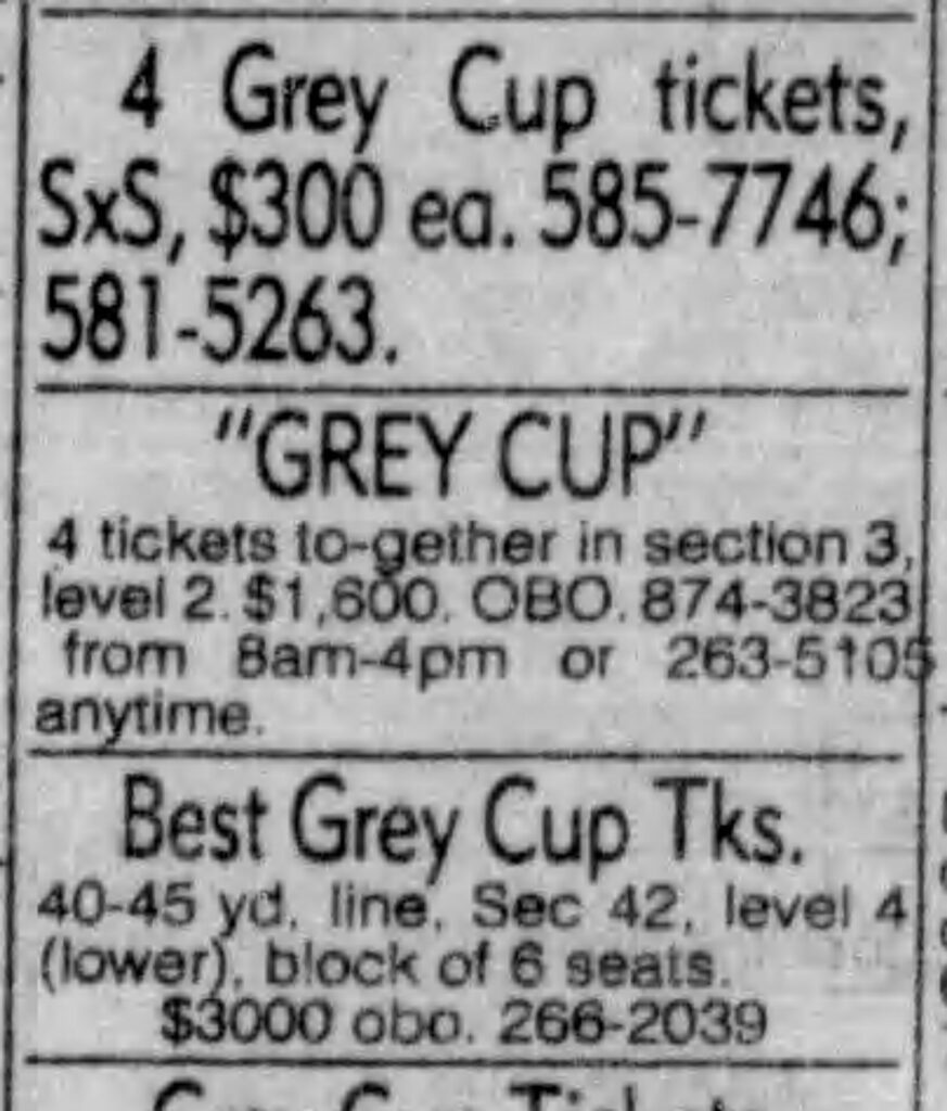 Grey Cup tickets Classifieds ads