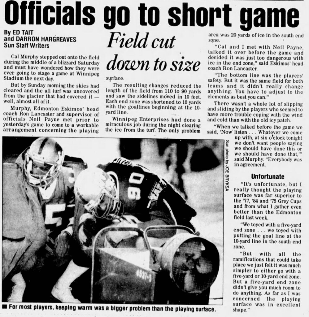 More coverage in the Winnipeg Sun by Ed Tait and Darron Hargreaves (4 November 1991).