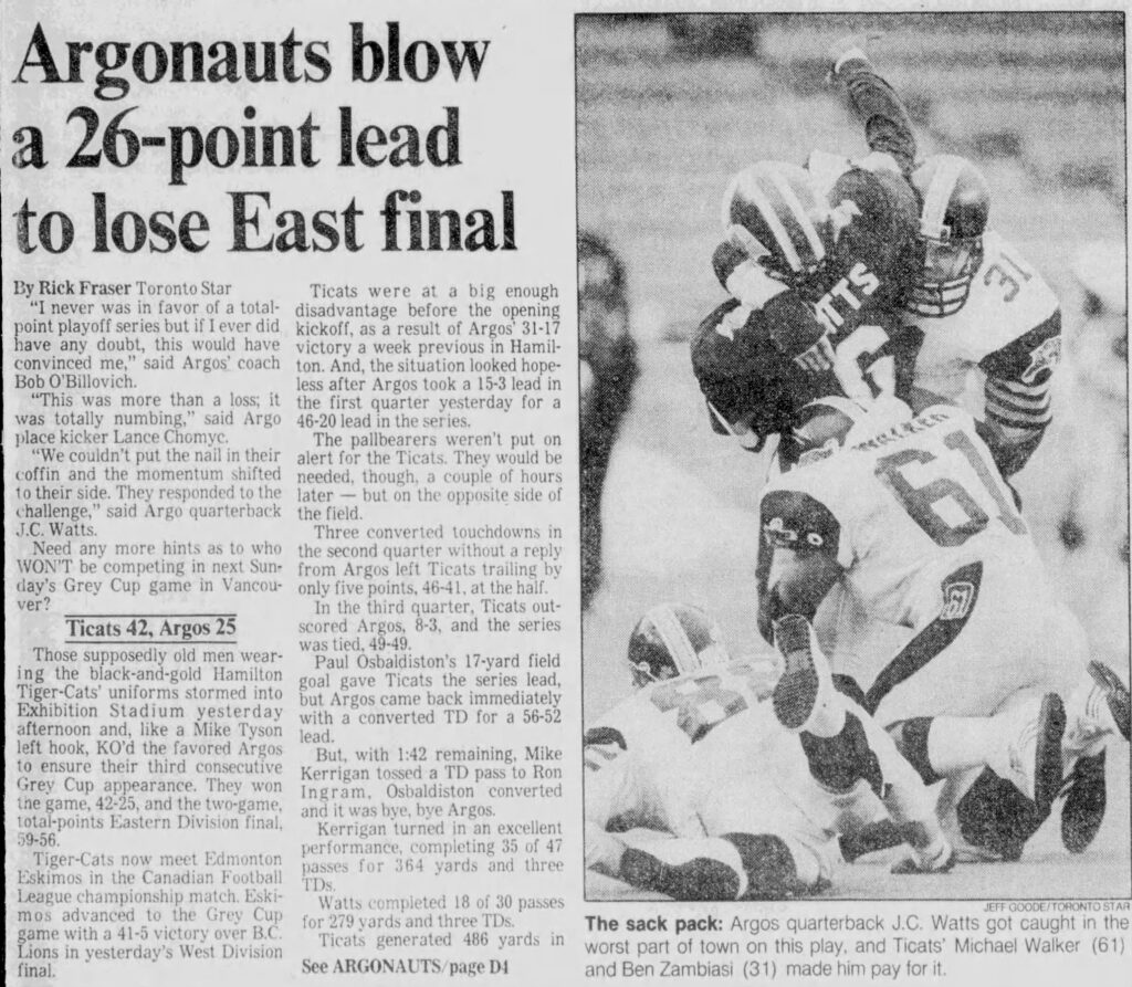 Toronto Star coverage of Game Two of the 1986 Eastern Final (24 November 1986).