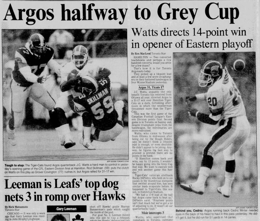 Toronto Star coverage of Game One of the 1986 Eastern Final (17 November 1986).