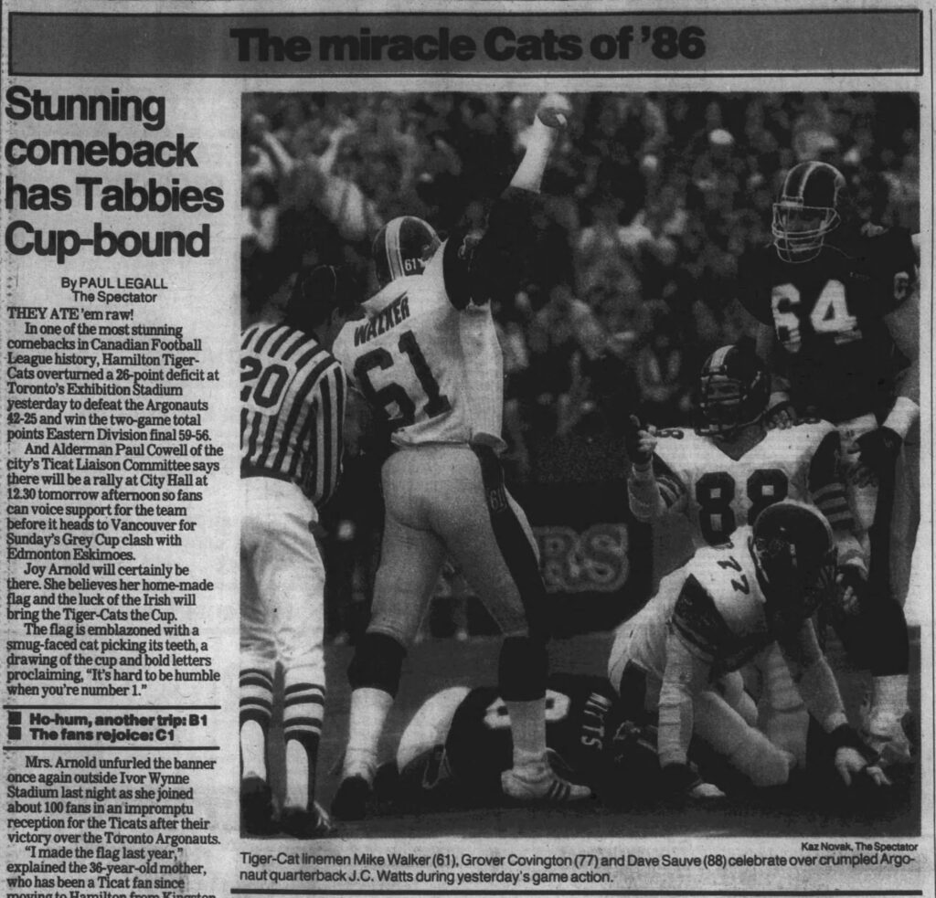 Hamilton Spectator coverage of Game Two of the 1986 Eastern Final (24 November 1986).